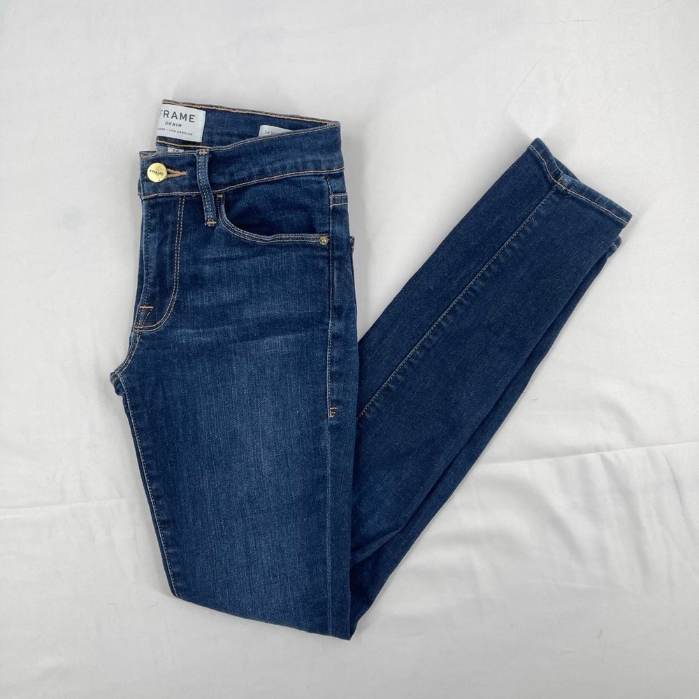 Frame Women's High Rise Skinny Jeans 24 XS Dark Wash Minimalist Capsule Chic